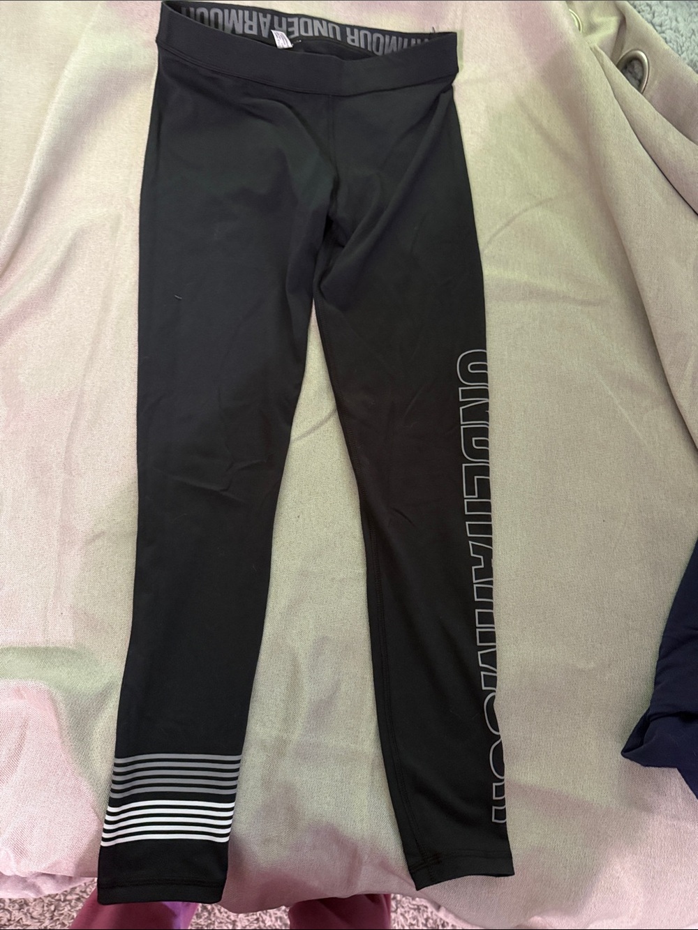 Under Armour Black Leggings with White Ankle Stripes